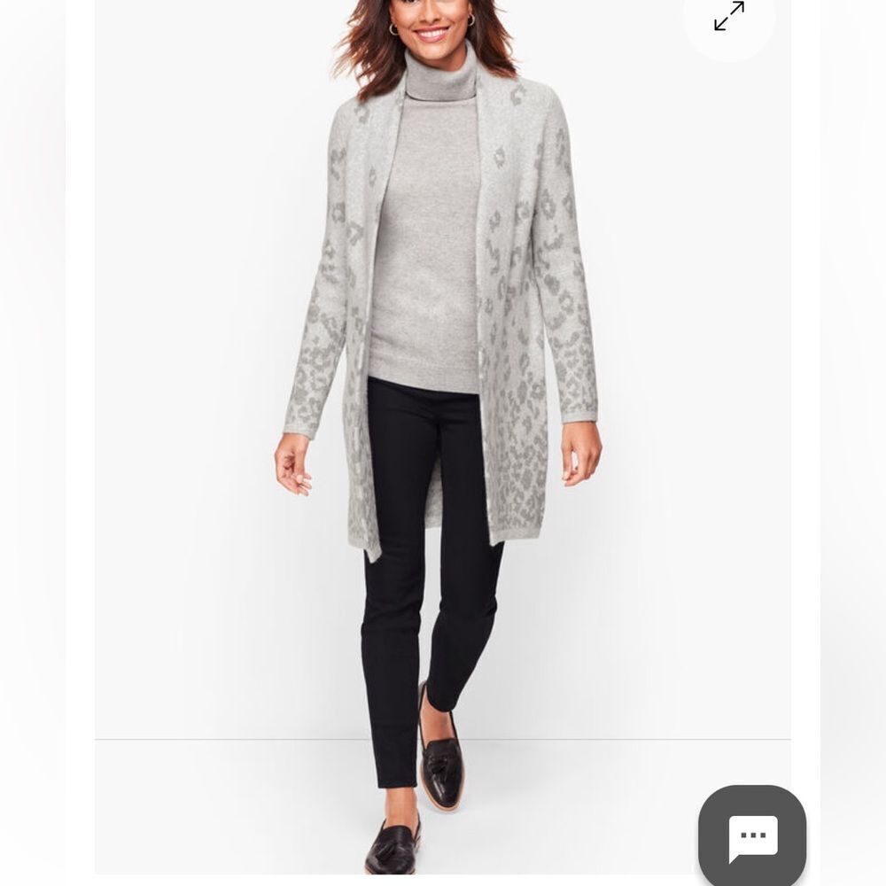 Talbots long gray ombré leopard cheetah animal print sweater open cardigan XS